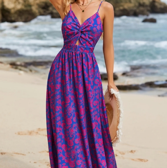 Floral Print Knotted V-Neck Maxi Dress - Picture 4 of 4